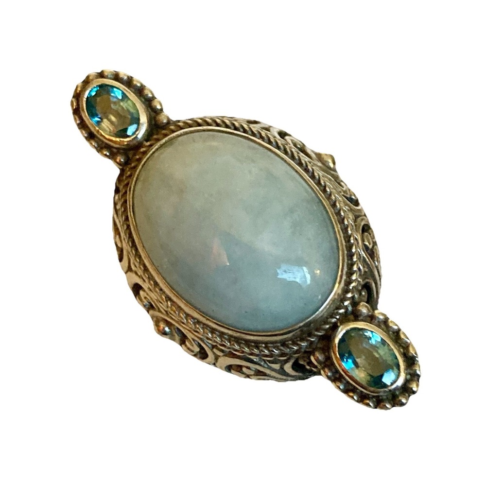 Sarda Sterling Silver 925 Aquamarine & Topaz Ring Size 8 Ornate Large Statement - Picture 1 of 5